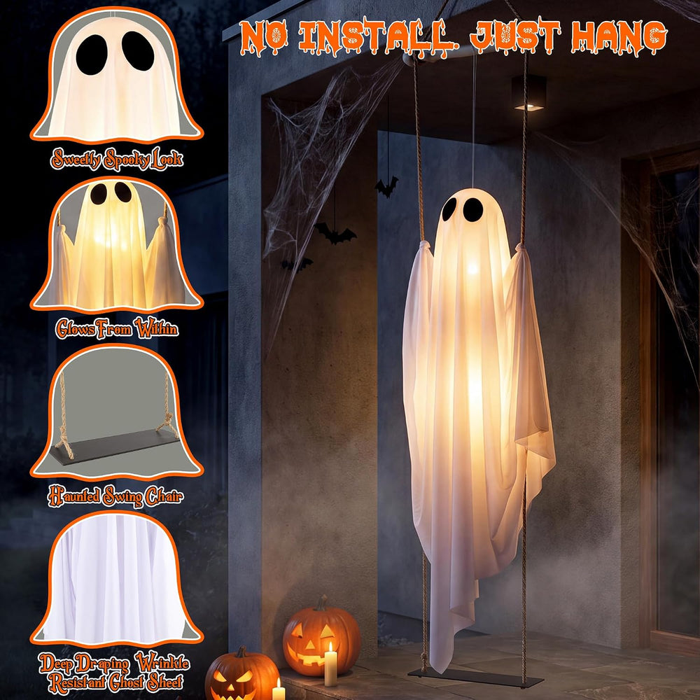 Halloween Decorations Outdoor Indoor, 5 FT Large Pre-Assembled Swinging Ghost...