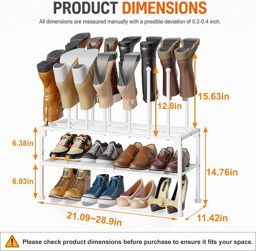 3-Tier Expandable Shoe Rack with Removable Boot Posts, 2-in-1 Shoe Organizer ...