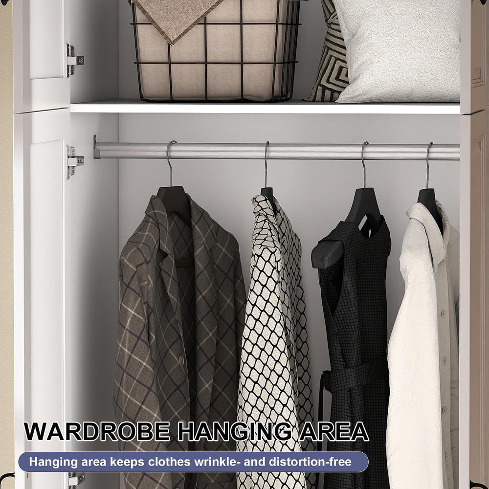 White Armoire Wardrobe Closet with 4 Drawers, 88" Tall x 63" Wide