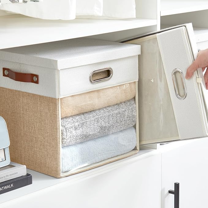 Fabric Storage Cubes with Clear Windows and Lids, Decorative Storage Boxes