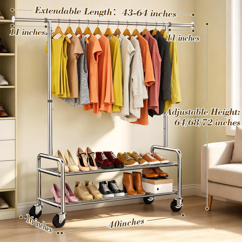 100% Stainless Steel Heavy Duty Clothes Rack Load 760LBS, Clothing Rack for H...