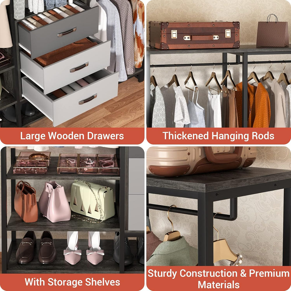 Aheaplus Wood Clothes Rack Wardrobe Organizer for Hanging Clothes, Heavy Duty...