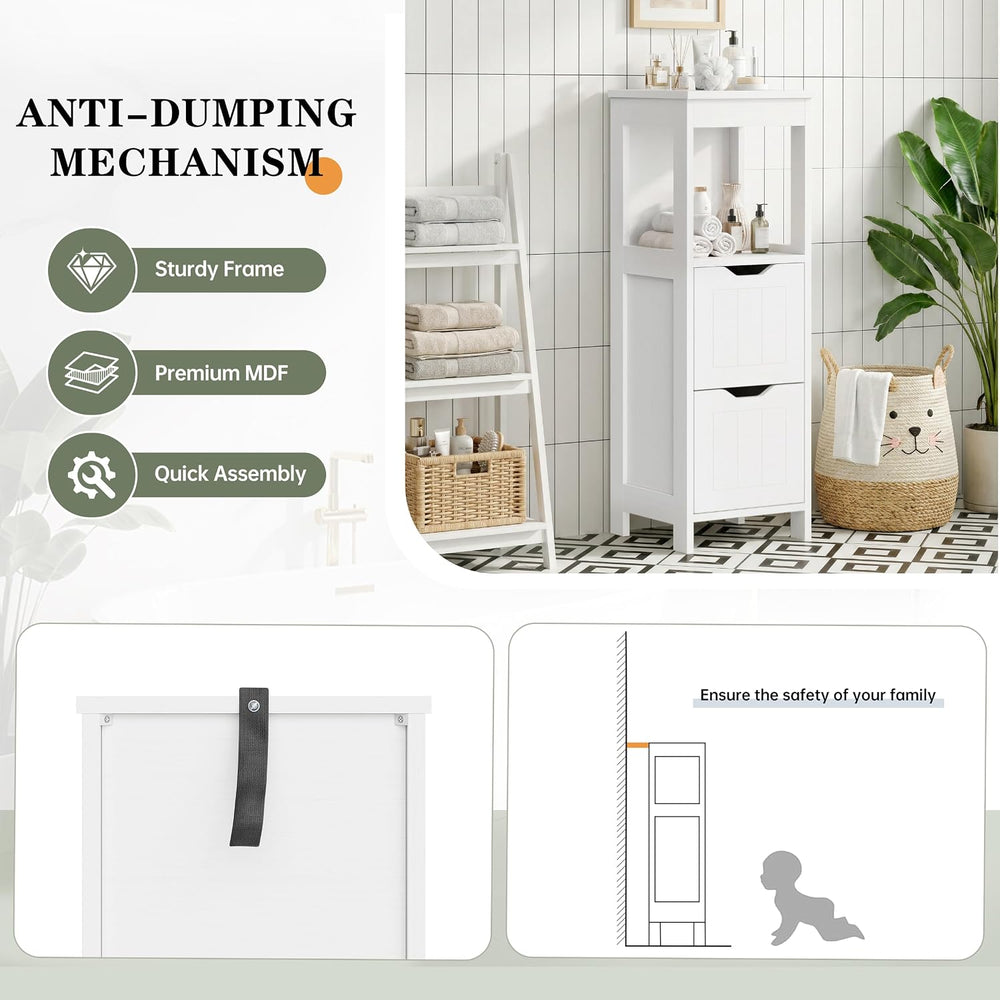 Shintenchi Small Bathroom Storage Cabinet, 2 Drawer Slim Floor Cabinet