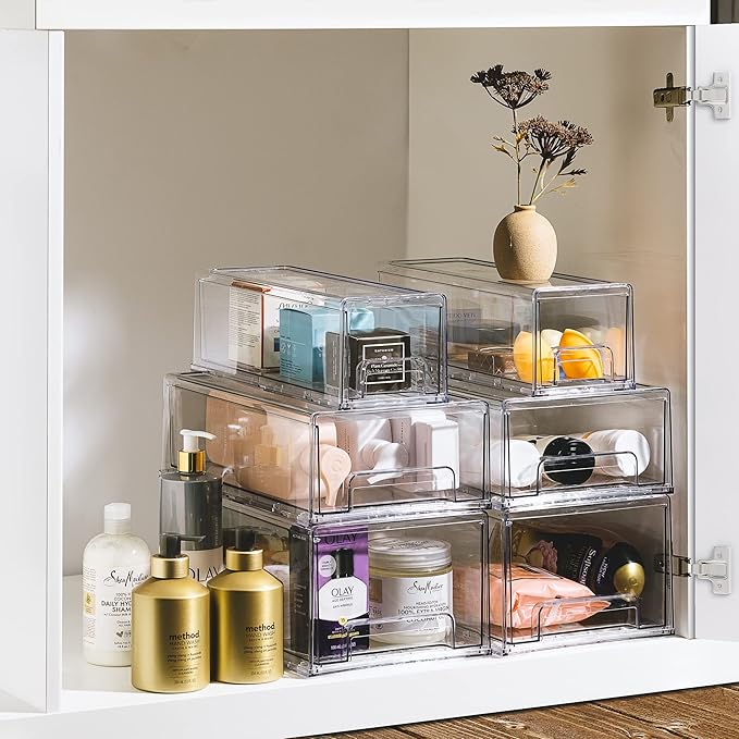Sorbus Large Clear Storage Drawers – Stackable Pull-Out Storage Bins (2 Pack)