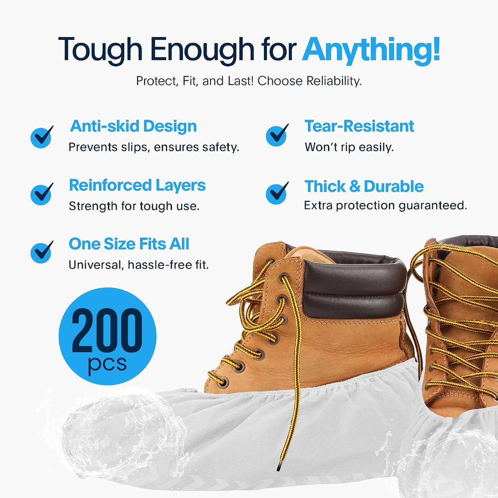 Premium Boot & Shoe Covers Disposable Booties - 200 Pack - Durable, Non-S...