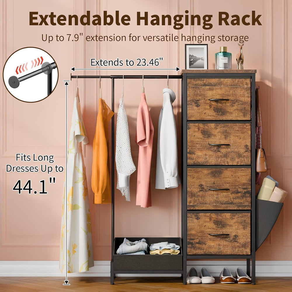 CODACE Dresser with Extendable Hanging Rack - Small Kid Dresser for Bedroom