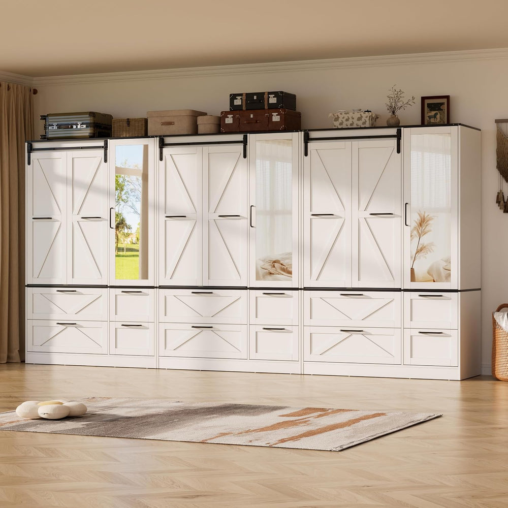 PAKASEPT Armoire Wardrobe Closet with w/Folding Sliding Barn Door (9 Doors)