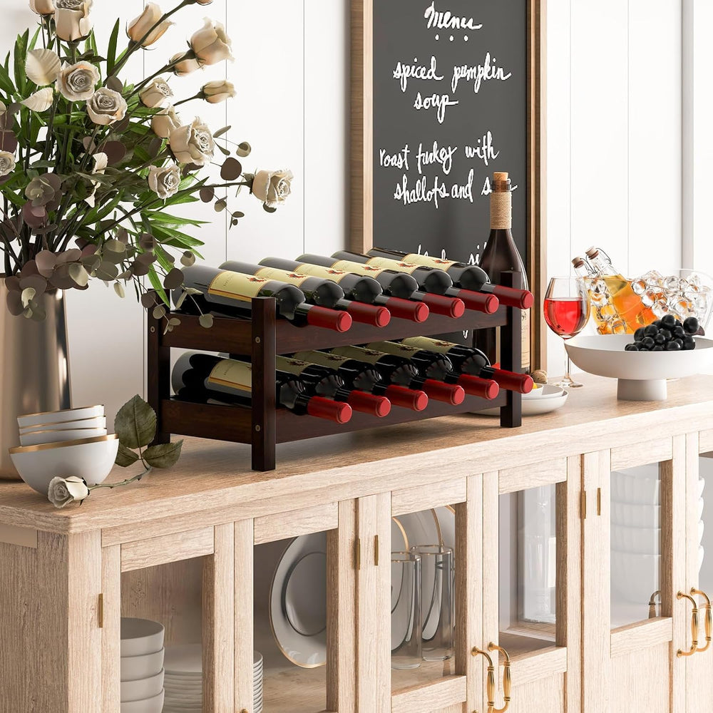 GIANTEX Bamboo Wine Rack, 2 Tier 12 Bottle Wine Storage Cabinet Shelf, Small ...