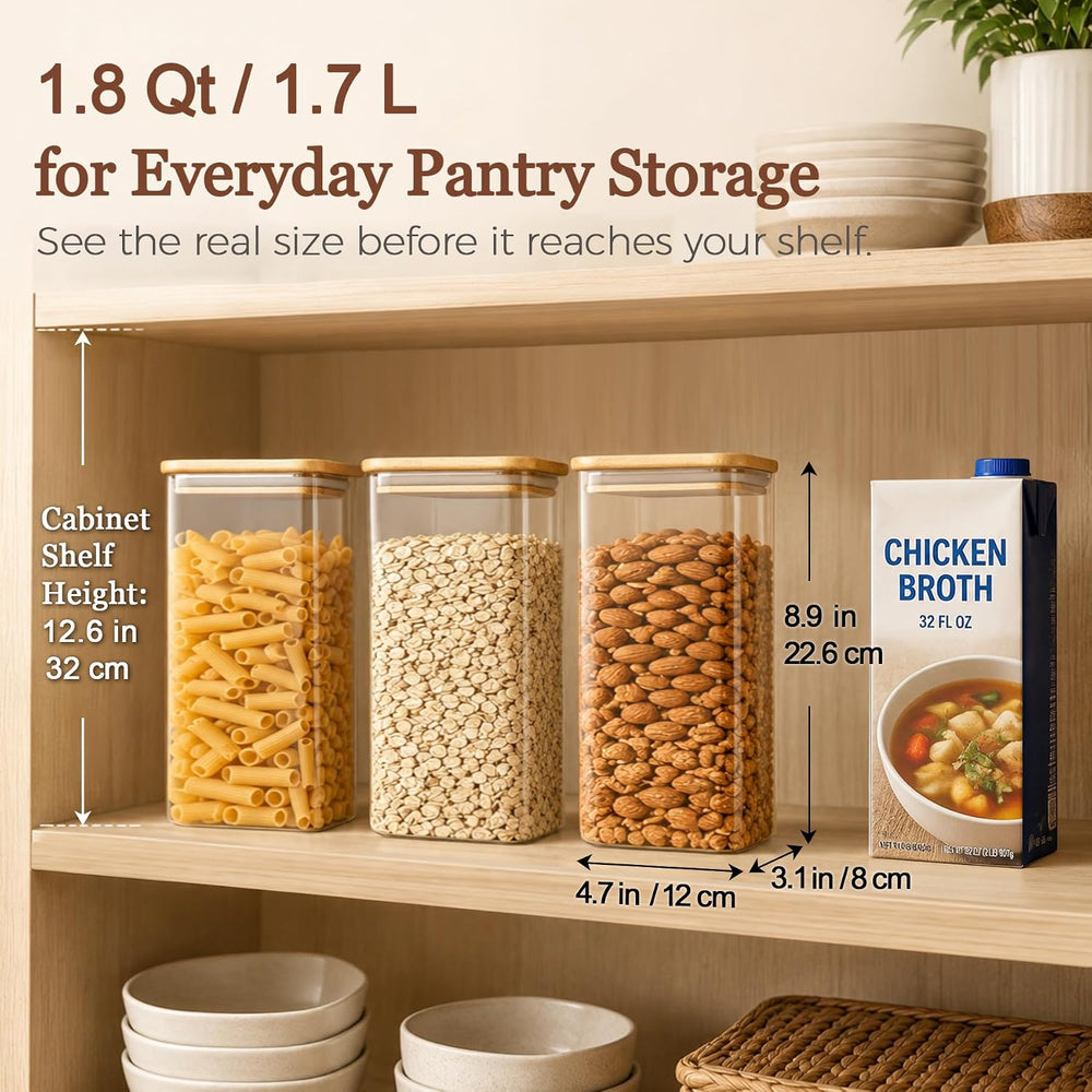 ComSaf Glass Storage Containers with Lids 1.8 Qt, 3 Pack Pantry Organizers