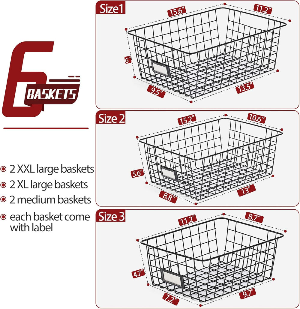6 Pack Wire Baskets for Pantry Organization and Storage, Kitchen Organizer, 2...