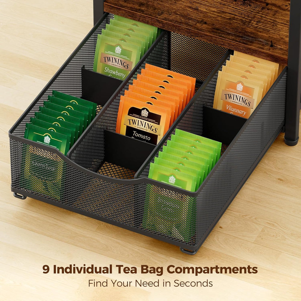3-Tier Tea Bag Organizer with Drawer for Countertop