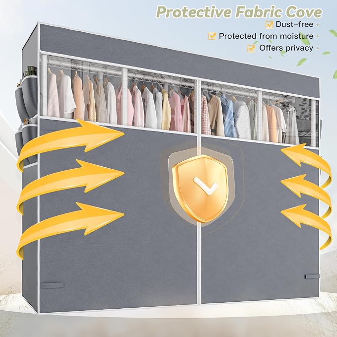 Raybee Clothes Rack with Cover, 1150LBS Heavy Duty Clothing Rack