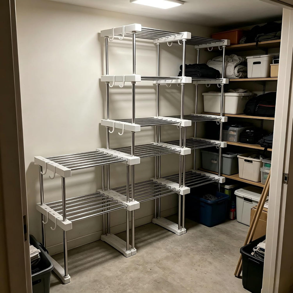 BLULEE Expandable Under Sink Organizer, No-Drill Adjustable Shelf