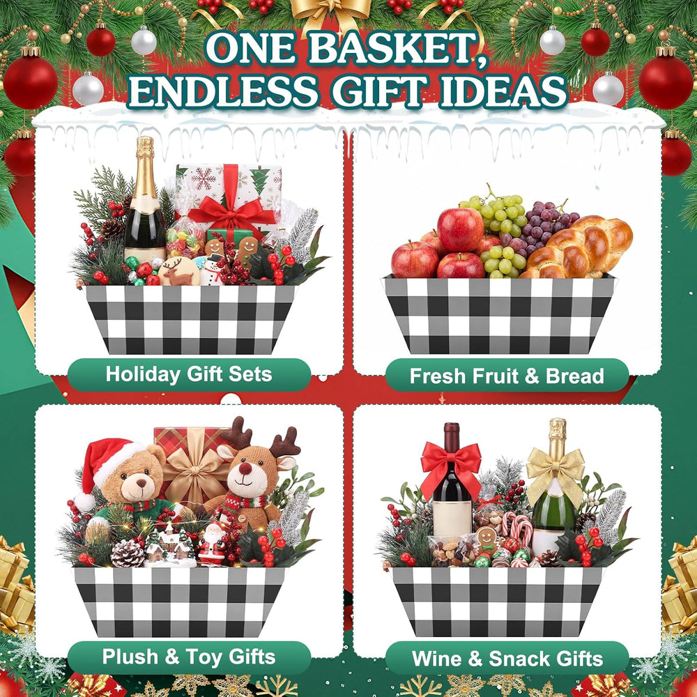AFOROEOA 10 Pack Christmas Gift Baskets Empty, 10x12 Inch Black Plaid Gift Ba...