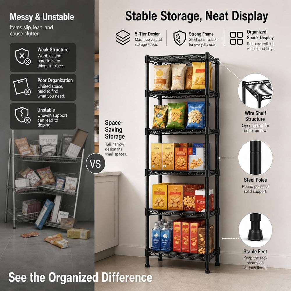 GRANNY SAYS 6-Tier Narrow Storage Shelves for Small Spaces, 15.8" W Meta...