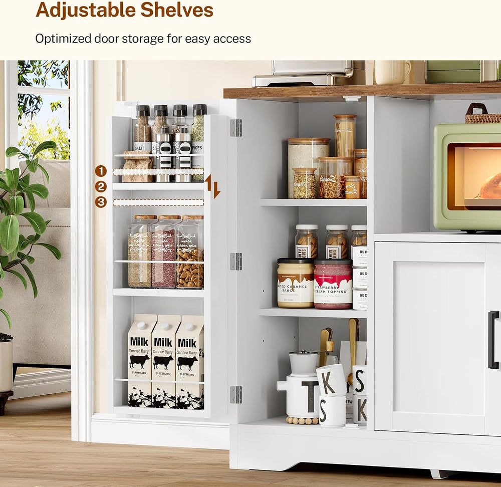 Coffee Bar Cabinet with Door Shelves & Adjustable Shelves, Small Buffet C...