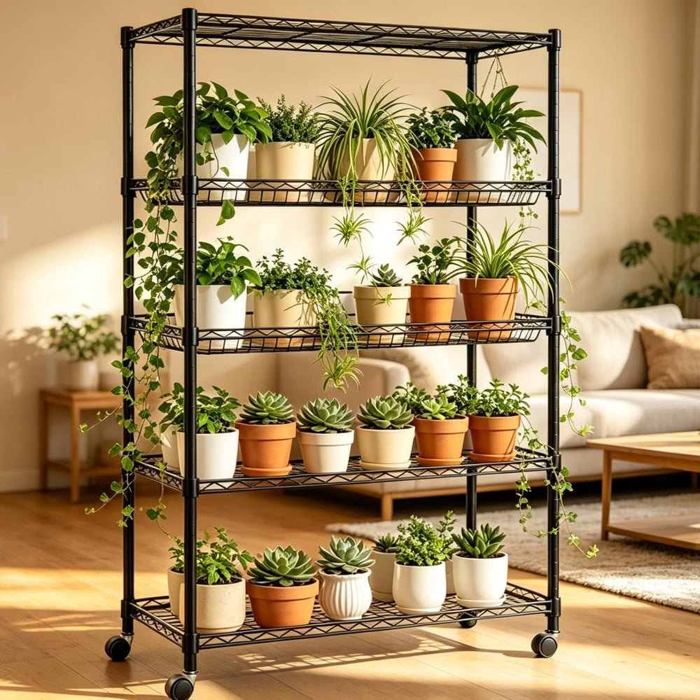 5-Tier Wire Shelving with Shelf Liners, 65"H Basket Metal Shelving Unit