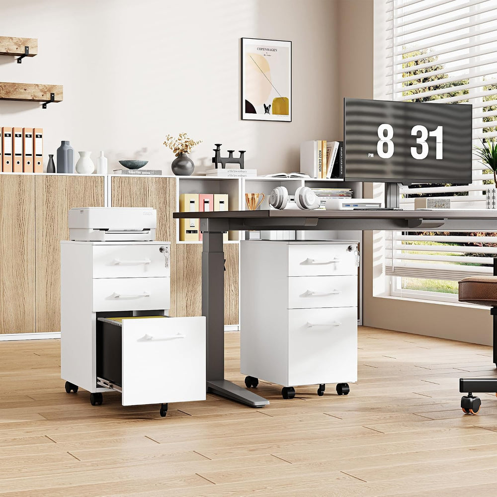 3 Drawer Slim File Cabinet, Mobile File Cabinet with Lock for Home Office, Ro...