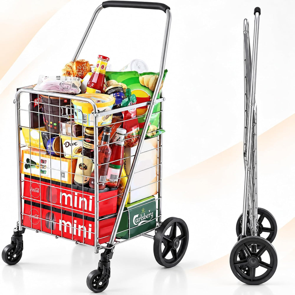 Wellmax Grocery Cart & Folding Shopping Cart with Wheels, 66 lb Max, Medium