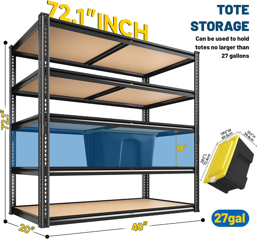 ROOMFAVE 40" W Storage Shelves 5 Tier Garage Shelving 2350LBS, 4PCS