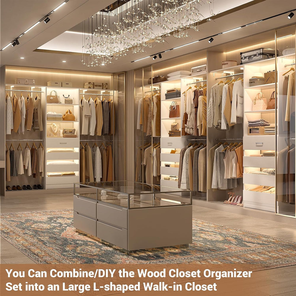 Aheaplus Closet System with 4 Drawers, 8FT Wood Closet Organizer System