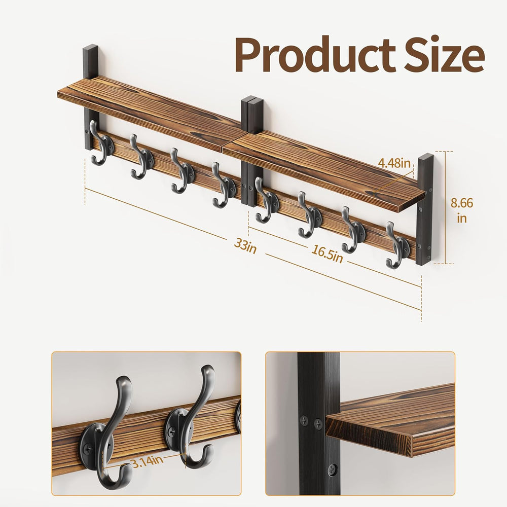 33 inch Coat Rack Wall Mount with Shelf, Entryway Wall Hooks with Shelf, Heav...
