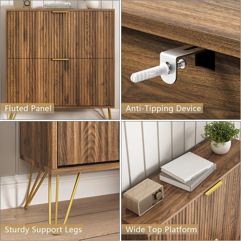 34.4" H Fluted Shoe Storage Cabinet with 2 Flip Drawers for Entryway, Wa...