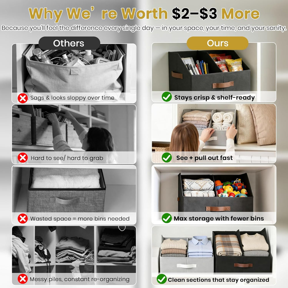 Closet Organizers Storage, Medium Collapsible Bin 6pc, Light Gray