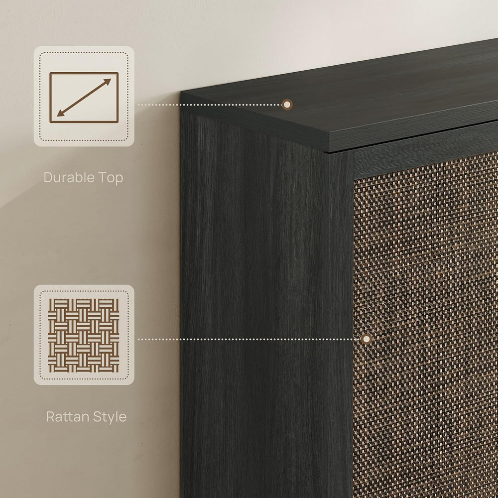 SICOTAS 96.8" Wide Tall Rattan Shoe Storage Cabinet for Entryway with Doors