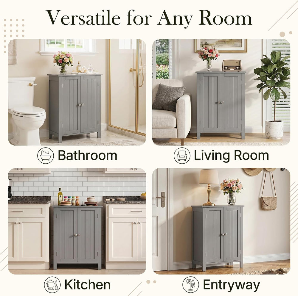SUPER DEAL Modern Bathroom Floor Storage Cabinet with Adjustable Shelf and Do...