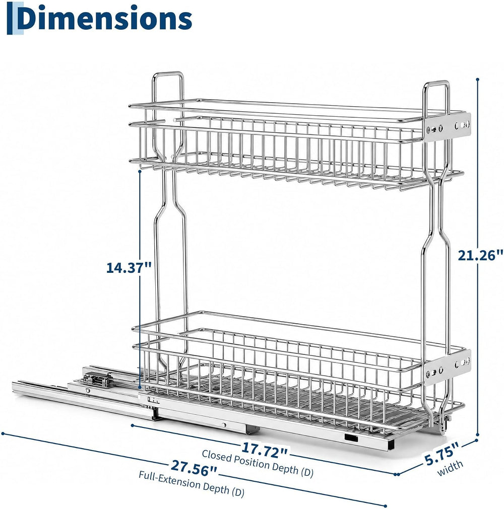 2-Tier Narrow Pull Out Cabinet Organizer, Slide Out Shelves,5.7"W x 17.7...