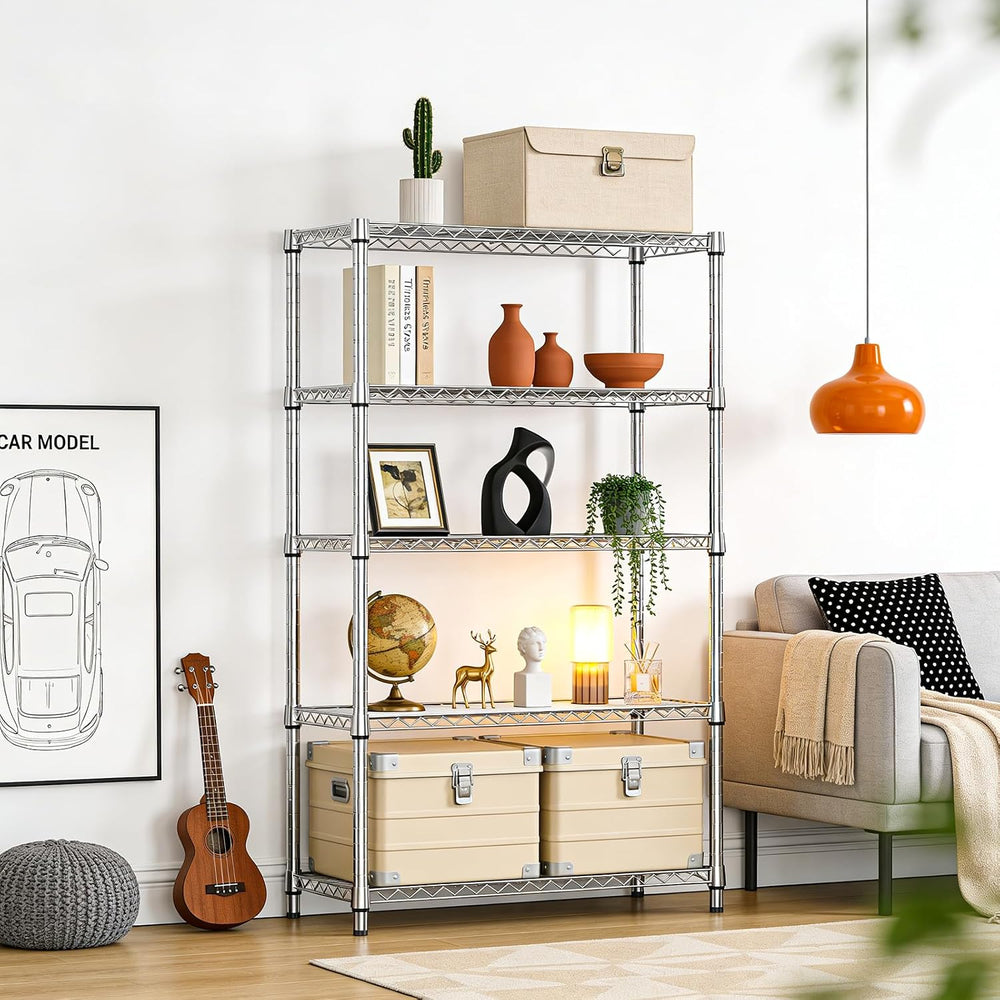 5-Tier Metal Storage Shelving Unit, Heavy Duty Chrome Wire Rack, Adjustable S...