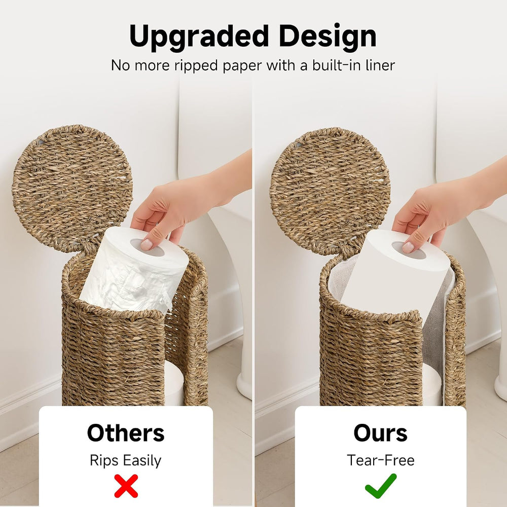 StorageWorks Seagrass Free Standing Toilet Paper Holder Stand for Bathroom, 3...