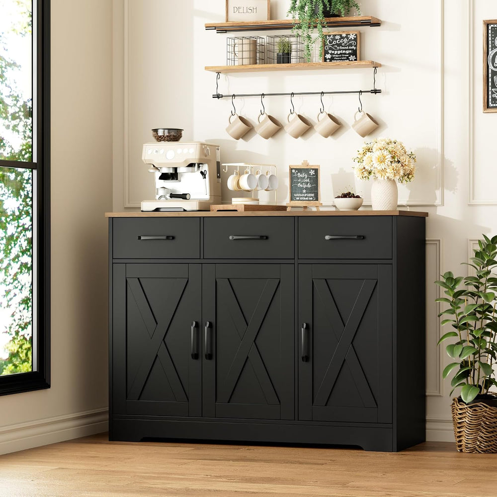 HOSTACK Kitchen Buffet Cabinet with Storage, Sideboard Coffee Bar, Black