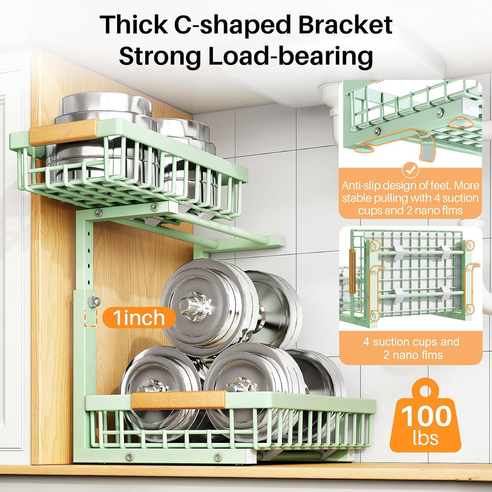 PXRACK Under Sink Organizer, Adjustable Height, 2 Tier Pull Out Under Cabinet...