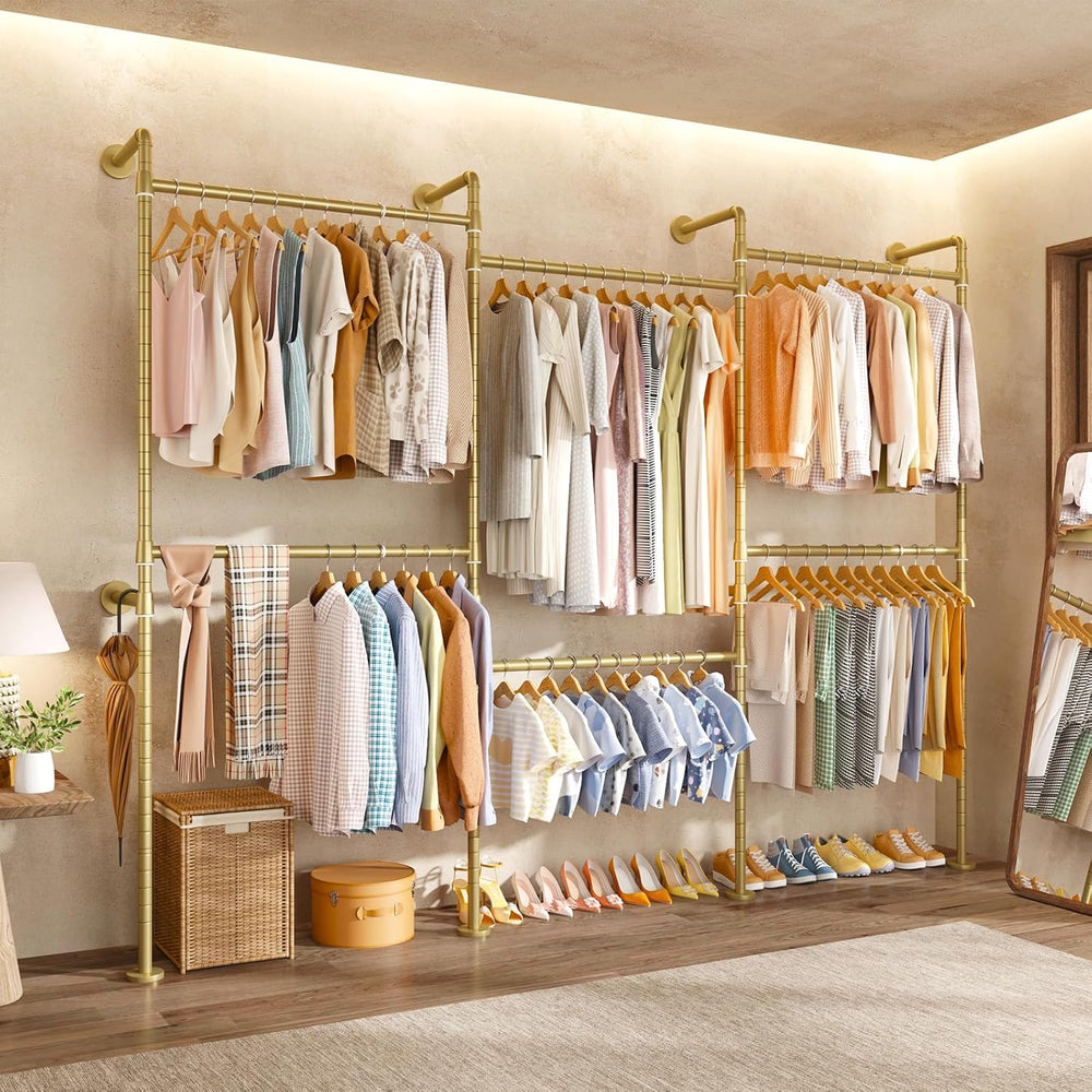 ULIFHOME M8 Wall Mount Clothes Rack, Expandable Closet Racks, Gold