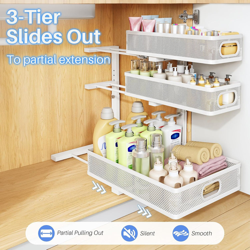 Under Sink Organizer, 3-Tier Thickened Metal Pull out Cabinet Organizer Shelf...