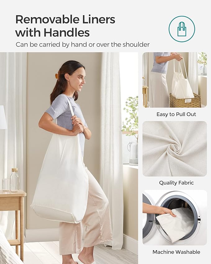 SONGMICS Laundry Hamper with Lid, 90L Clothes Hamper with 2 Removable Liner Bags