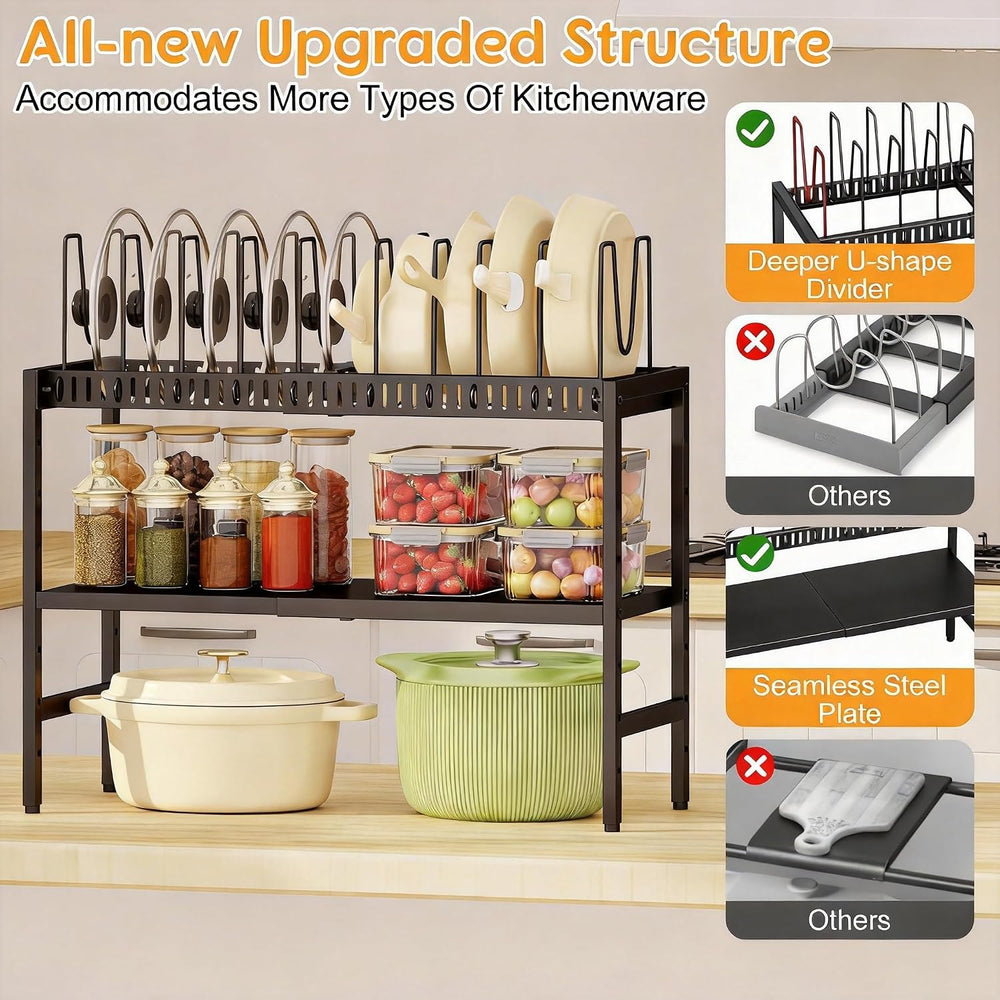 2-Tier Pots and Pans Organizer Under Cabinet,Expandable Pots Lid Organizers I...