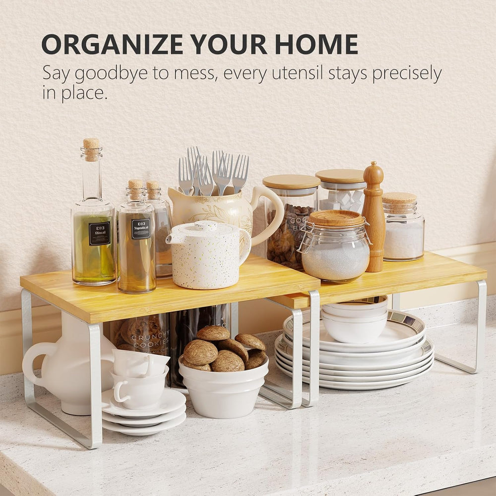 Simple Trending Bamboo Cabinet Organizer Shelf, Set of 4 Kitchen Counter Shel...