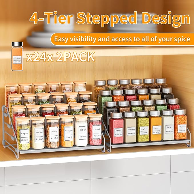 RCHYFEED 4 Tier Spice Rack Organizer, Spice Organization (2 Pack)