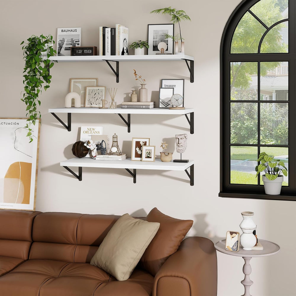 Deep Wall Shelves 24"W x 12"D Engineered Wood Floating Shelves for ...
