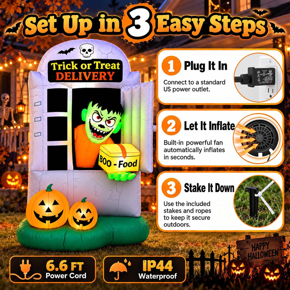 7 FT Halloween Inflatable Monster Delivery Man, Trick or Treat Outdoor Yard D...