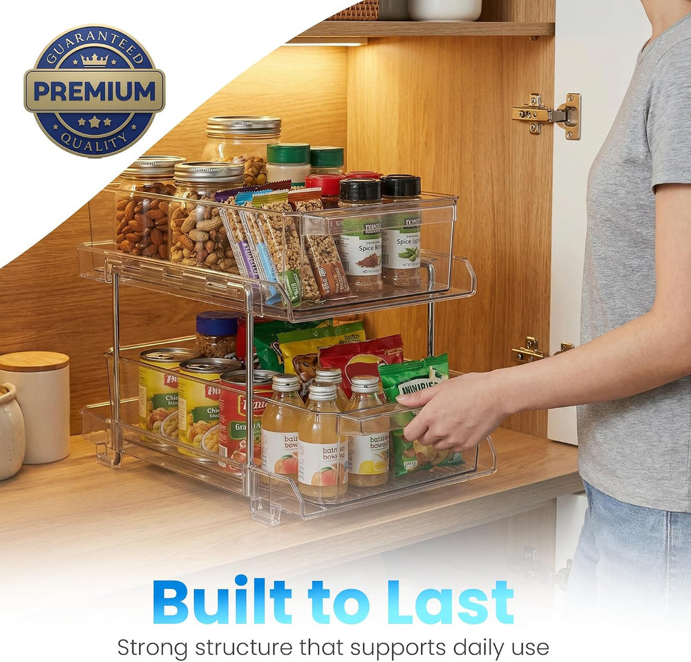 Masirs 2-Tier Clear Pull-Out Drawer Organizer - Sleek, Compact & Sturdy M...