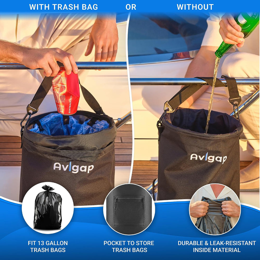 Avigap Boat Trash Can, 100% Odor & Leak-Free, Fits 10–13 Gal Bags, Reusable