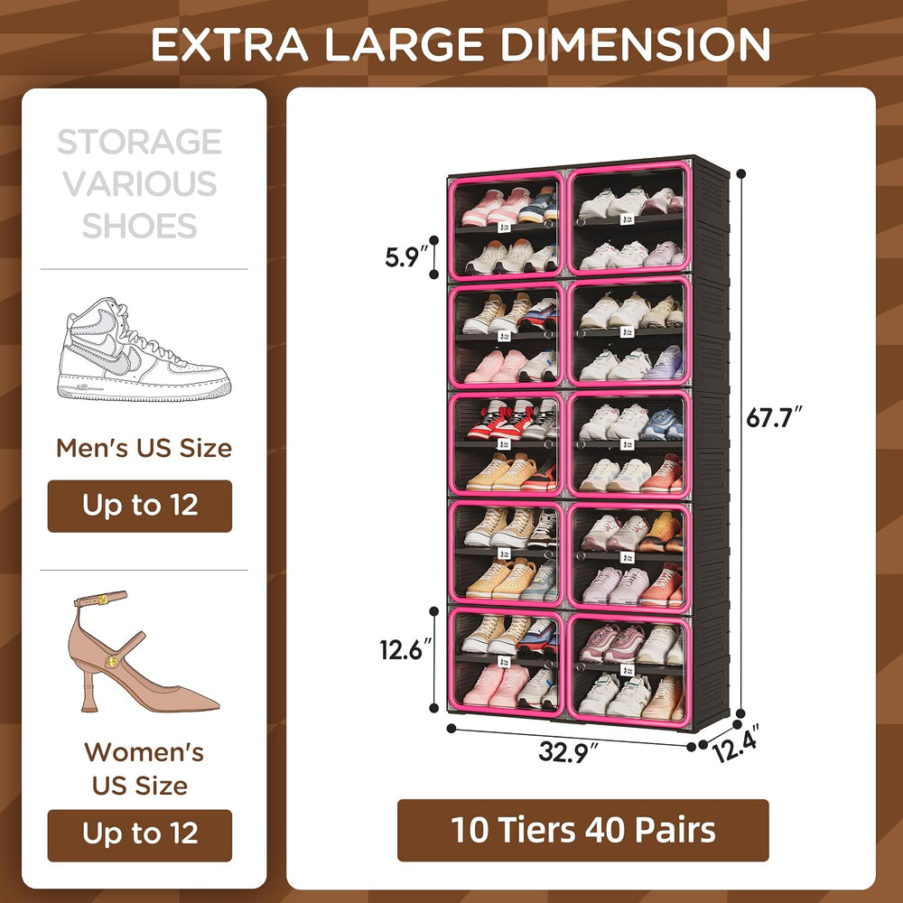 Vipbox No Assembly 10 Tier Collapsible Shoe Rack, 40 Pairs Foldable Shoe Stor...