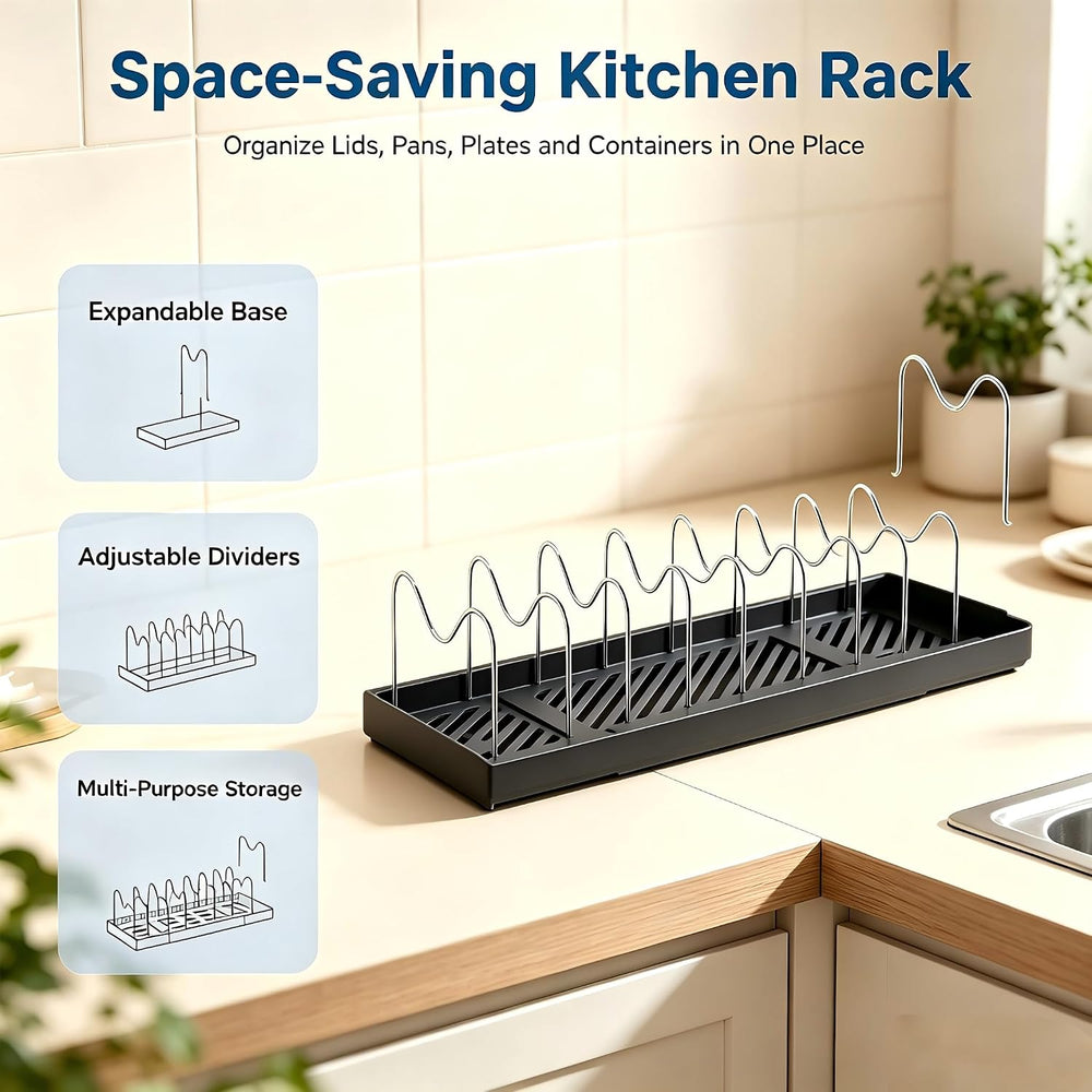 Expandable Pot Lid Organizer for Cabinet, Adjustable Cookware Organizer with ...