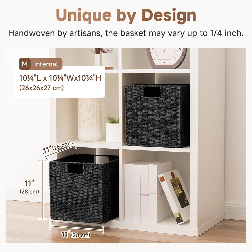 StorageWorks 11 inch Cube Storage Bins, Foldable Wicker Baskets, Black