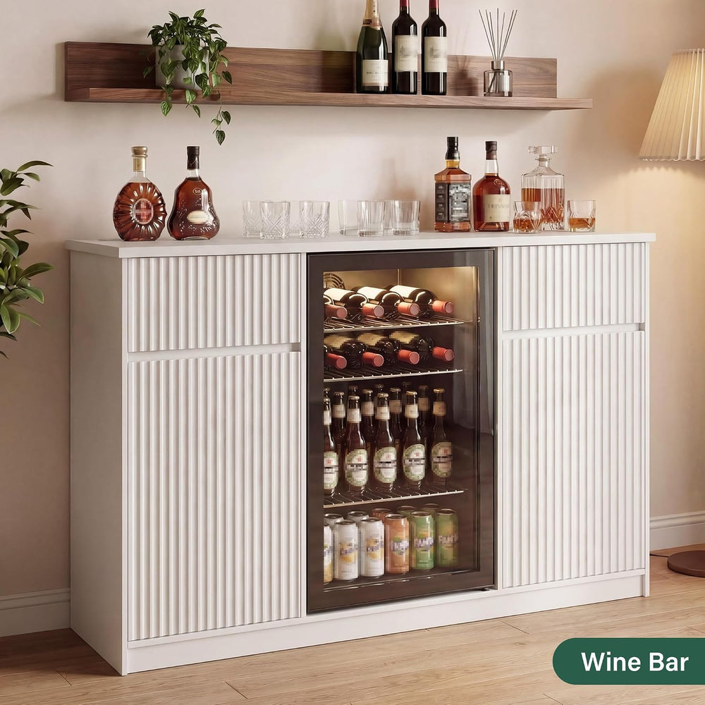 Coffee Bar Cabinet with Fridge Space & Power Outlet, White