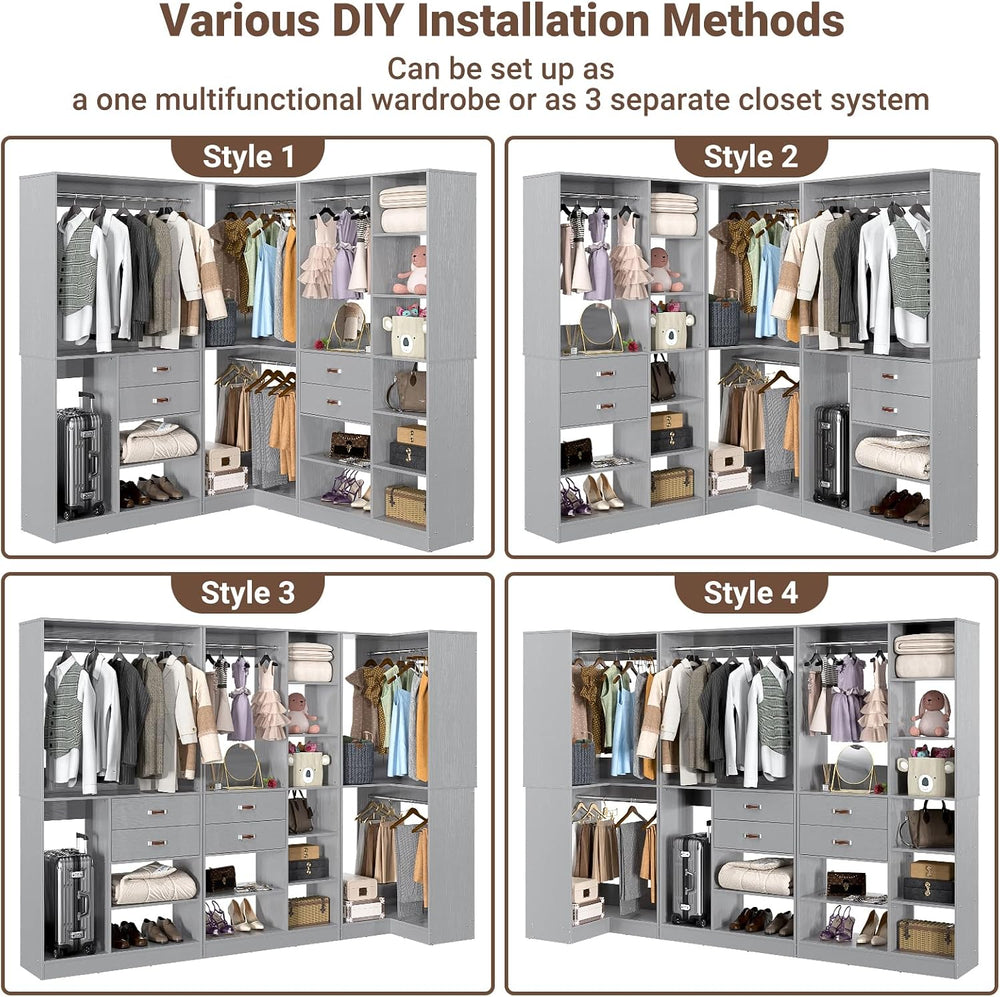 Armocity Freestanding Closet System with 3 Sets, 110'' Reversible Sta...